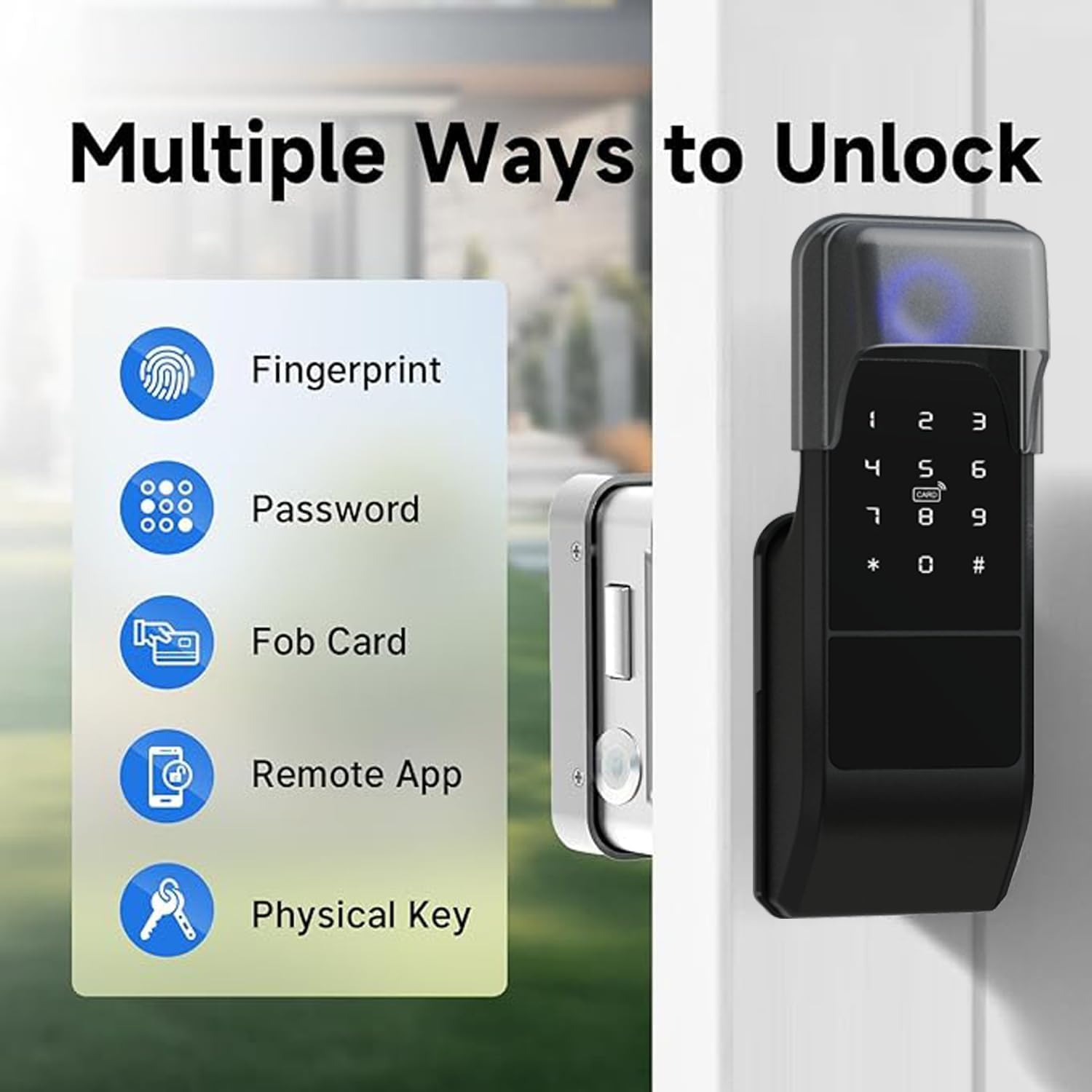 Smart Latch Serrure de portail double face, sans clé à empreintes digitales avec clavier, mot de passe et carte IC – Pêne dormant électronique étanche pour clôture extérieure (noir