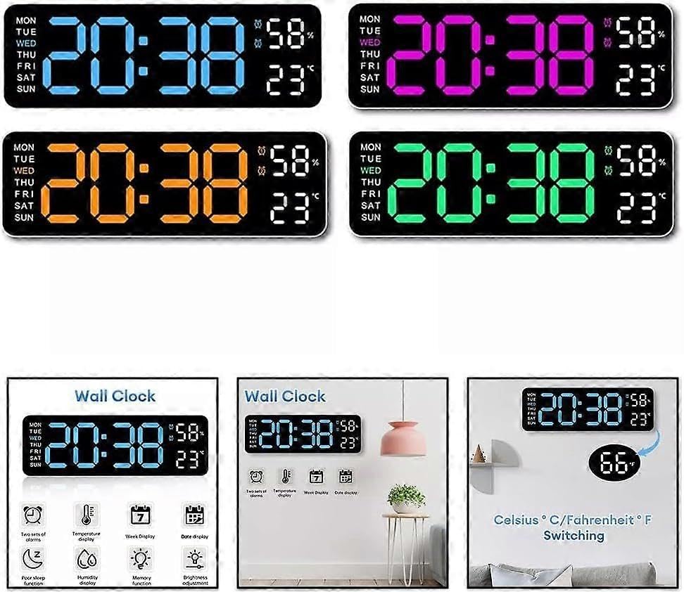 Sveglia digitale grande schermo con temperatura e calendario per camera da letto, orologio da comodino, per anziani, dormienti pesanti (luce arancione)