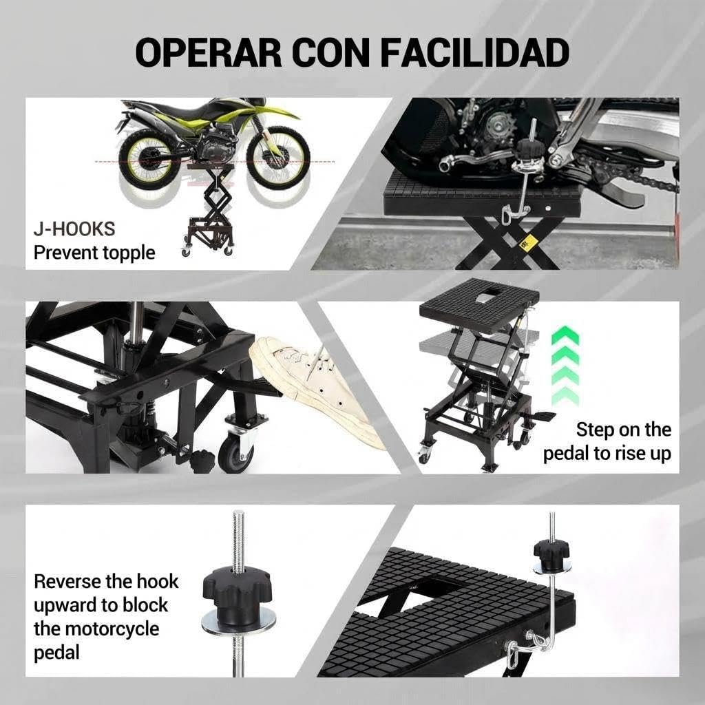 Garvee Hydraulic Motorcycle Lift Jack 350LBS, Foot Operated Scissor Lift Table for ATV Dirt Bike, Heavy-Duty Steel Stand with Safety Lock & Wheels, 13.78"-34.25" Height Adjustable, Motorcycle Scissor