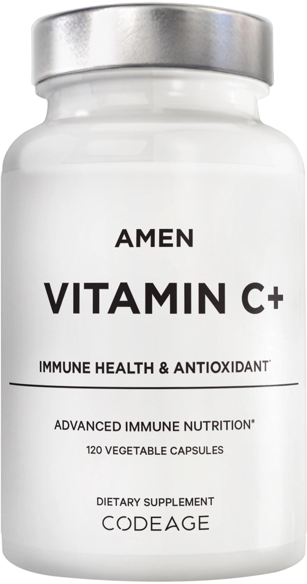 Amen Vitamin C+ Supplement with Zinc, Bioflavonoids, Quercetin, Rose HIPS, Elderberry – Vegan, Non-GMO – 2 Months Supply - 120 Capsules