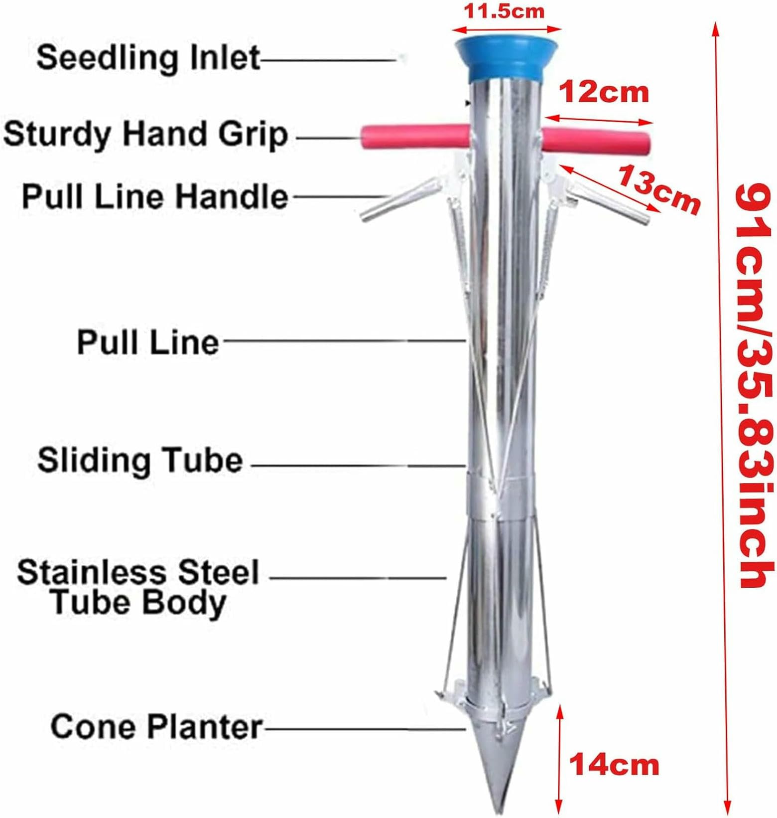 Herramienta De Plantador De Bulbo, Trasplantador De Plántulas De Vegetales De Acero Inoxidable con Doble Manija, Diseño Ergonómico para Jardín, Patio, Invernadero, 35.83 En