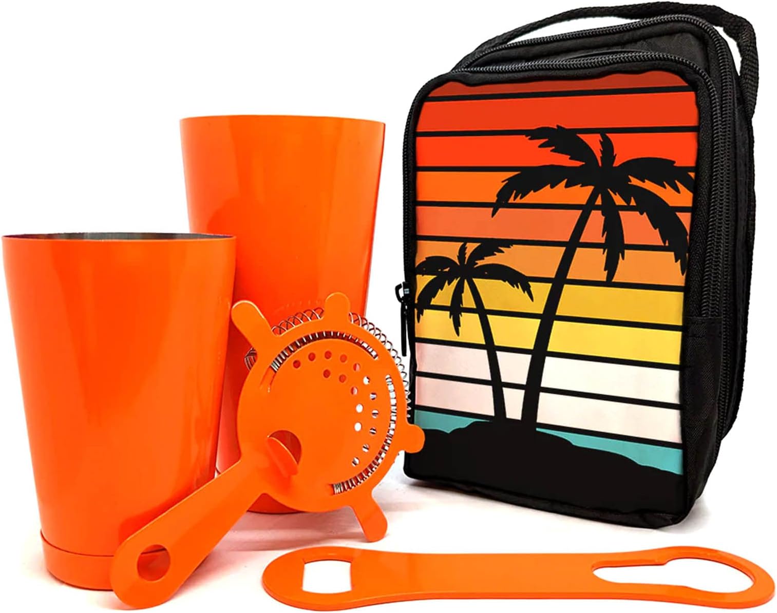 Bar Tote Set - Vector Sunset Design - Neon Orange Bar Tools