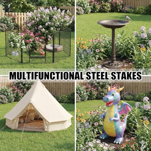 Kingsyard 16 Pack Trampolines Wind Stakes-16 Inch Long, 0.4 Inch Diameter Galvanized Steel U Hook Rebar Stakes, Multi-Purpose Heavy Duty Ground Anchors for Tent, Fences, Swing, Landscape, Black by Kingsyard - Image 6
