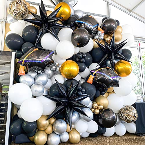 Image of PartyWoo Black Large Star Spike Foil Helium Mylar Balloons 6pcs