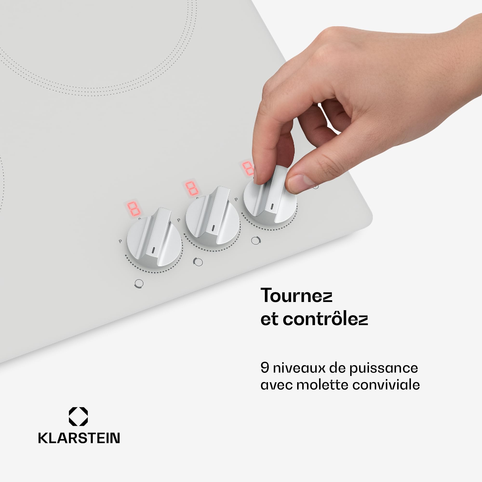Klarstein Kochheld Placa Induccion 3 Fuegos - 5700W Boost, 3 Zonas, Mando Giratorio, Indicador Calor Residual, Protección Sobrecalentamiento, Vitrocerámica 45cm, Placa de Inducción, Blanco