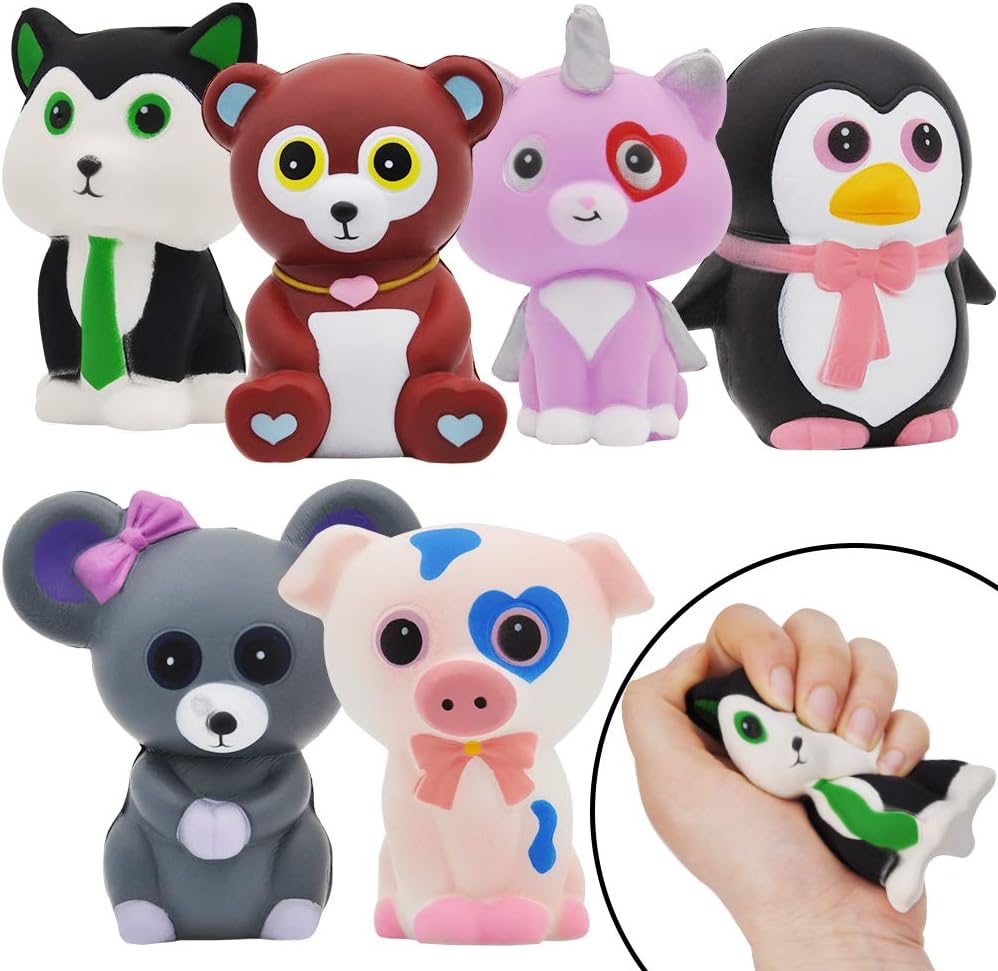 JOYIN 6 Pack Jumbo Size Squishy Toy Slow Rising Stress Relief Super Soft Squeeze Kawaii Animal Friends Toys