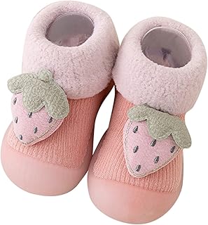 Meias infantis para meninos e meninas com desenho animal, sapatos infantis de lã quente, meias de chão antiderrapantes para pré-andar, sapatos para meninas que acendem