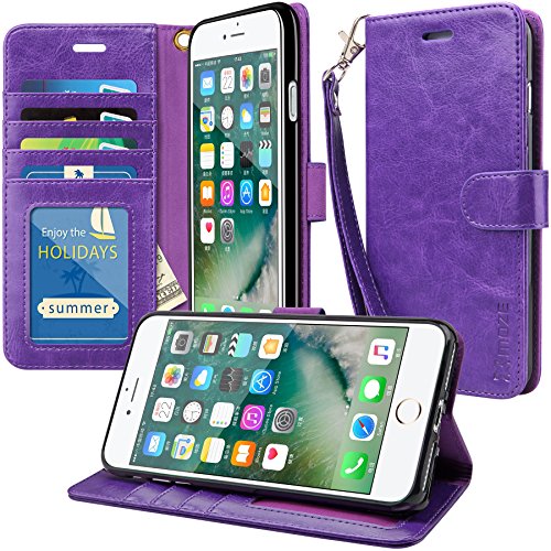 iPhone 7 Plus Case,iPhone 8 Plus Case, Moze iPhone 7 Plus Wallet Case [4 Card Slots ] [Wrist Strap] [Stand Feature] PU Leather Flip Wallet Case Cover for iPhone 7 Plus/iPhone 8 Plus- Purple