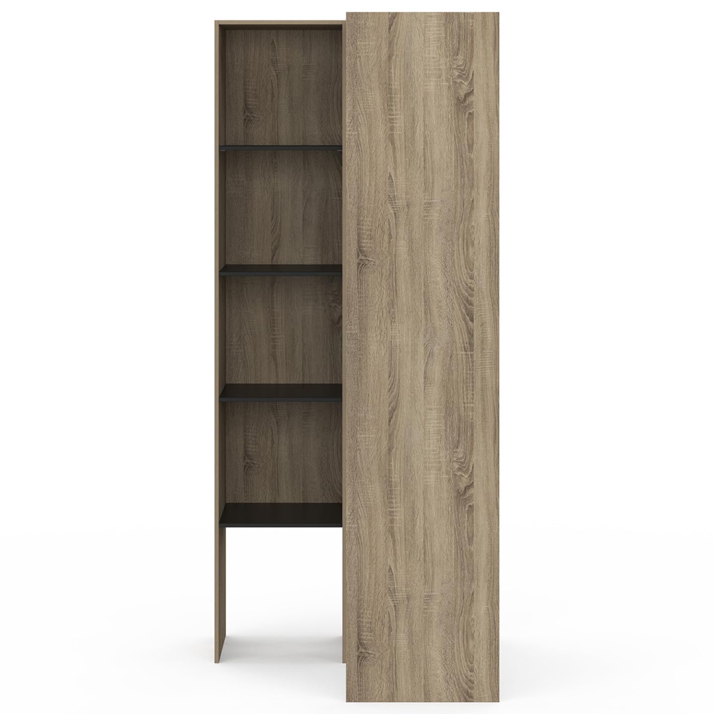 IDMarket - Dressing d'angle modulable L. 90/127 cm MELMAN double penderie + étagères bois et noir