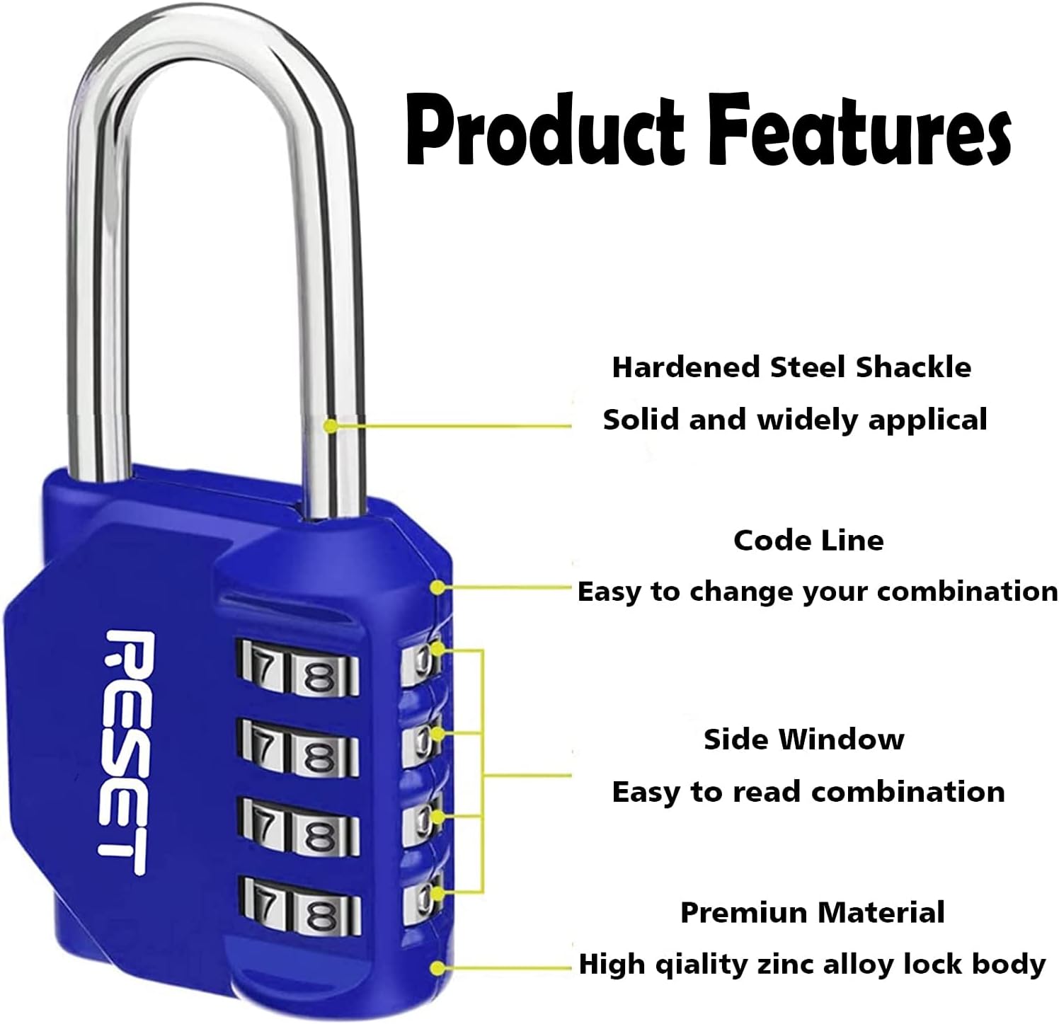RESET- 4 Digit Combination Padlock with 2.4 inch Long Shackle - Image 3