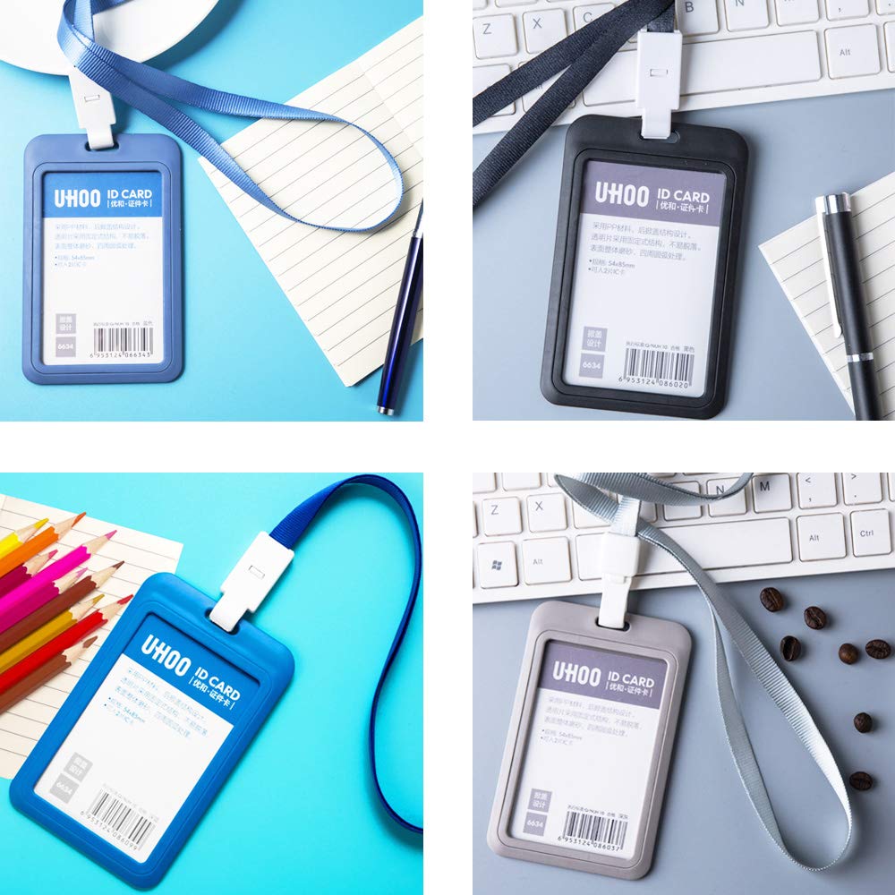 Porta-badge e Porta-carte Carte d' Identità Case con Cordino ID Carte con Cordoncino 4 Pezzi Nero Blu Chiaro Blu Scuro Grigio Chiaro