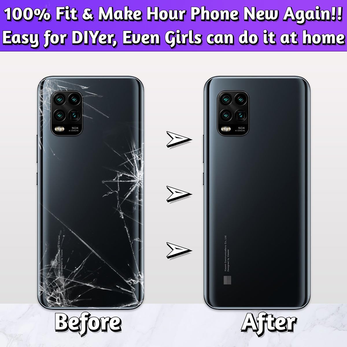 LUVSS Back Glass Cover Replacement Compitable for Xiaomi Mi 10 Lite 5G Rear Cover + Repair Manual DIY Tools Kit (White) - Image 3