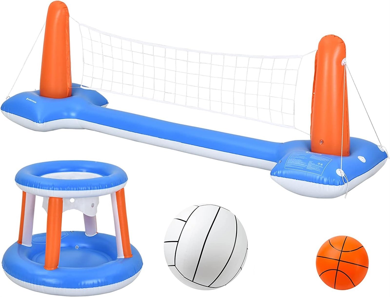 THE WHITE SHOP Pool Toys - Swimming Pool Basketball & Volleyball Sets Incl Inflatable Pool Volleyball Net, Floating Basketball Hoop and Water Football, Kids Summer Toys, Pool Games for Adults and Fami