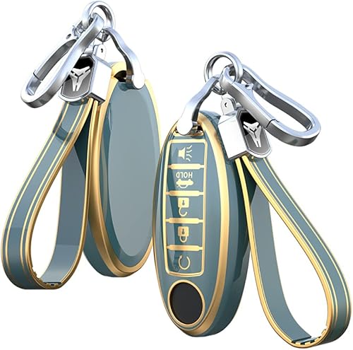 ontto Funda para llavero de 5 botones para Nissan con elegante soporte para llaves Infiniti, protección completa, color beige