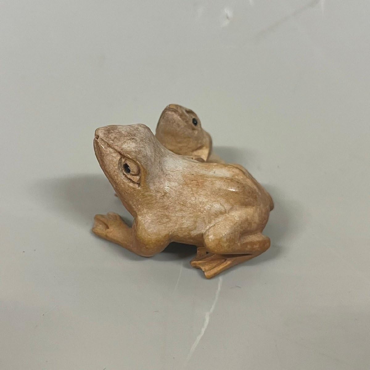 ET921] 木製 根付 蛙 細密彫刻 提げ物 煙草入れ 木彫 拓植