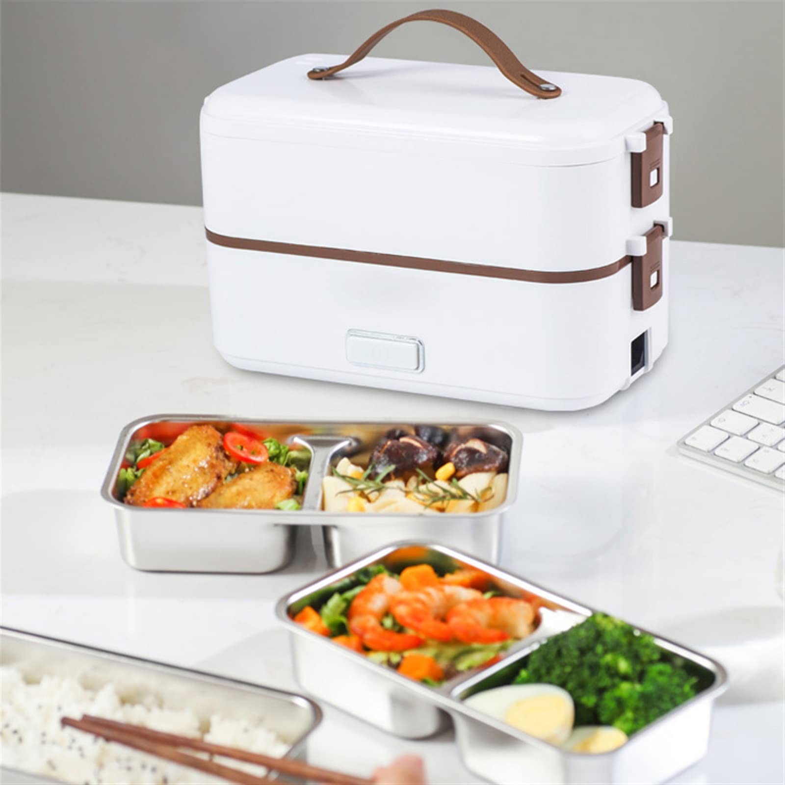 JINGYAN Boîte à bento Electric Portable Cooking Heating Lunch Box Stainless Steel Liner Insulation Portable Plug-in Electric Heating Cooker Steamer(Pink)