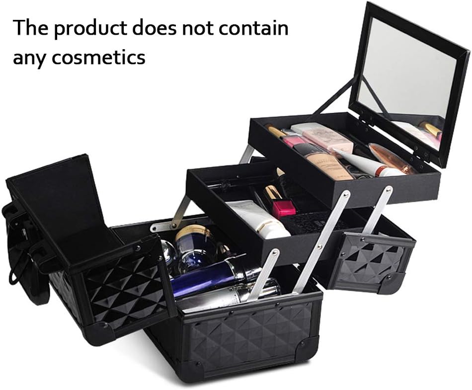 Aluminum Alloy Cosmetic Case Key k Double Open Hand-Printed Manicure Vanity Case Multi-Layer Multi-Functional Storage Box (Red)