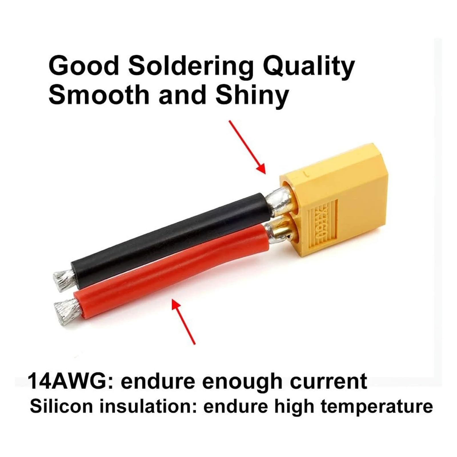 GUYTRM 2 paires de fiches mâles et femelles XT60 12/14WAG, adaptateur de connecteur XT60 avec câble de batterie en silicone 14 AWG de 10 cm lingli(XT60 Plug 14AWG)