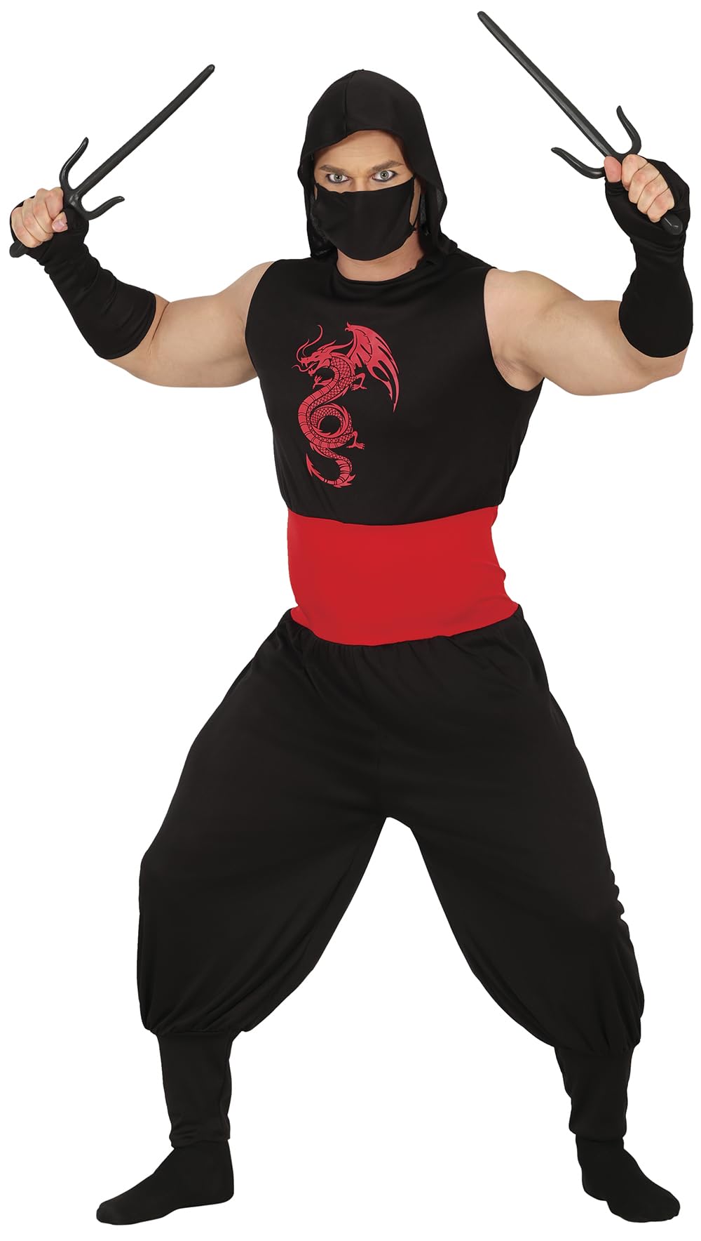 FIESTAS GUIRCA Disfraz de ninja de dragón para hombre – Disfraz de ninja negro para hombre – Disfraz de guerrero para hombre