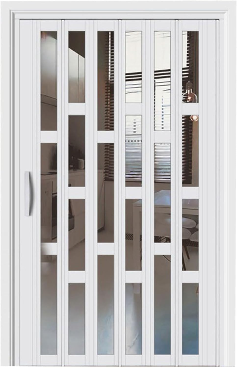 White Foldable Accordion Door - Aluminum Alloy Sliding Barn Door for Bathroom, Bedroom, Kitchen, Room Divider with Top Track - Space-Saving Interior Door, 3ft Size