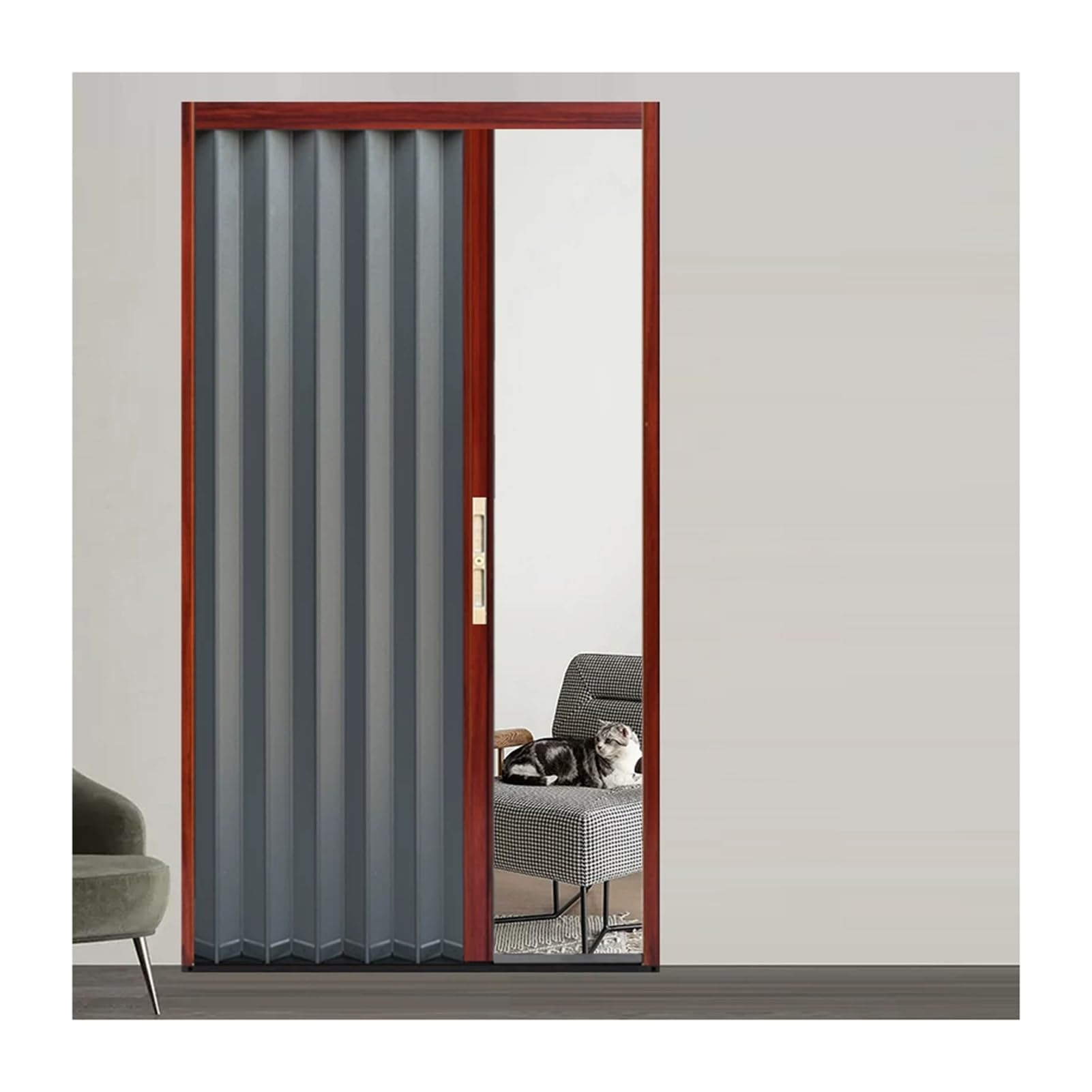 Kphymod Red Frame Aluminum Retractable Folding Door, Space Saving Ultra Low Track Accordion Room Partition For Kitchen Shower Bedroom Separator(,76.2X198.1cm)