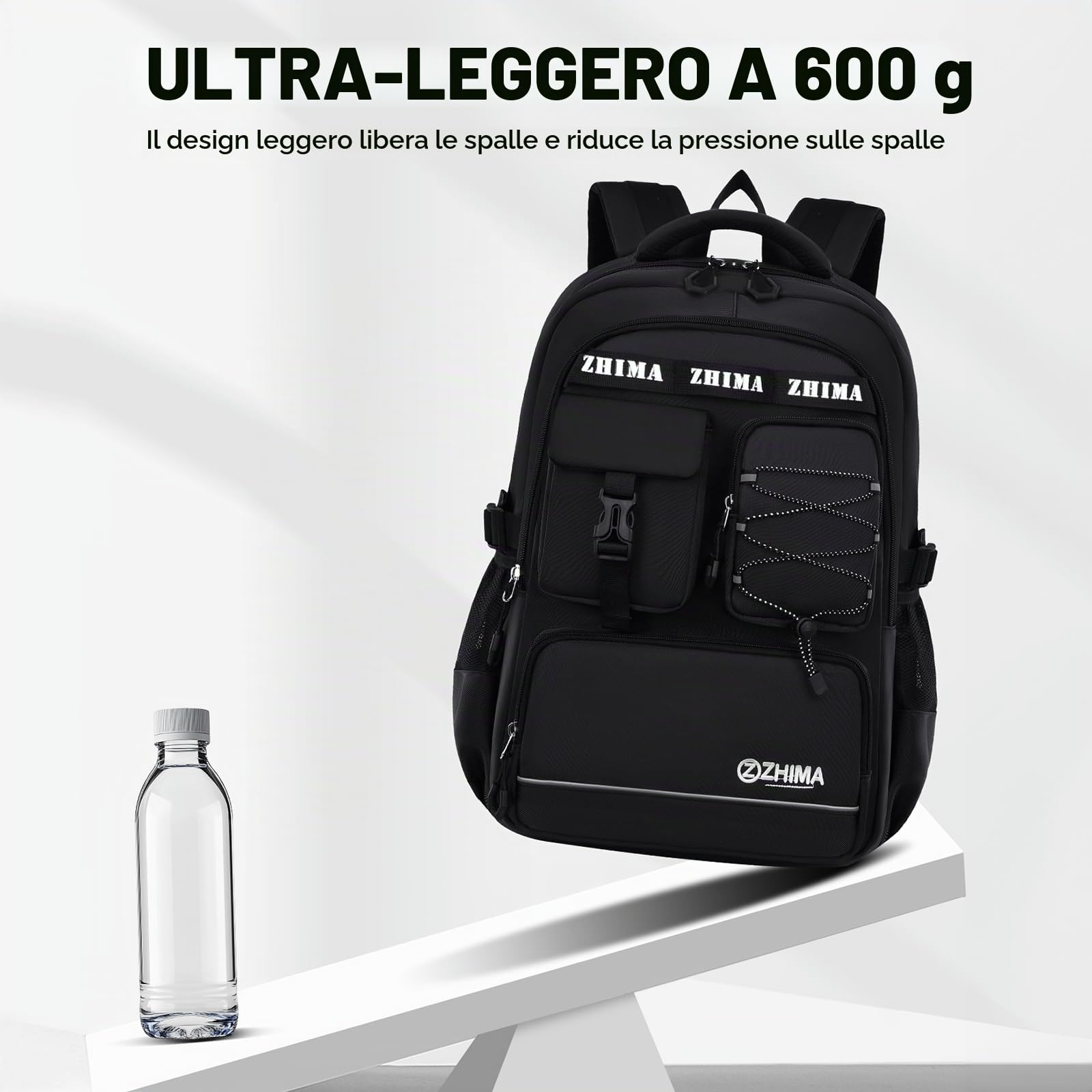 Amythe Zaino Scuola Ragazzi Teen 8 a 18 anni Grande Riflettente Liceo, Nero | Impermeabile Scomparto Laptop Viaggio Leggero Nero Daypack Multitasche Capiente Resistente per Scuola Escursione Tempo Libero