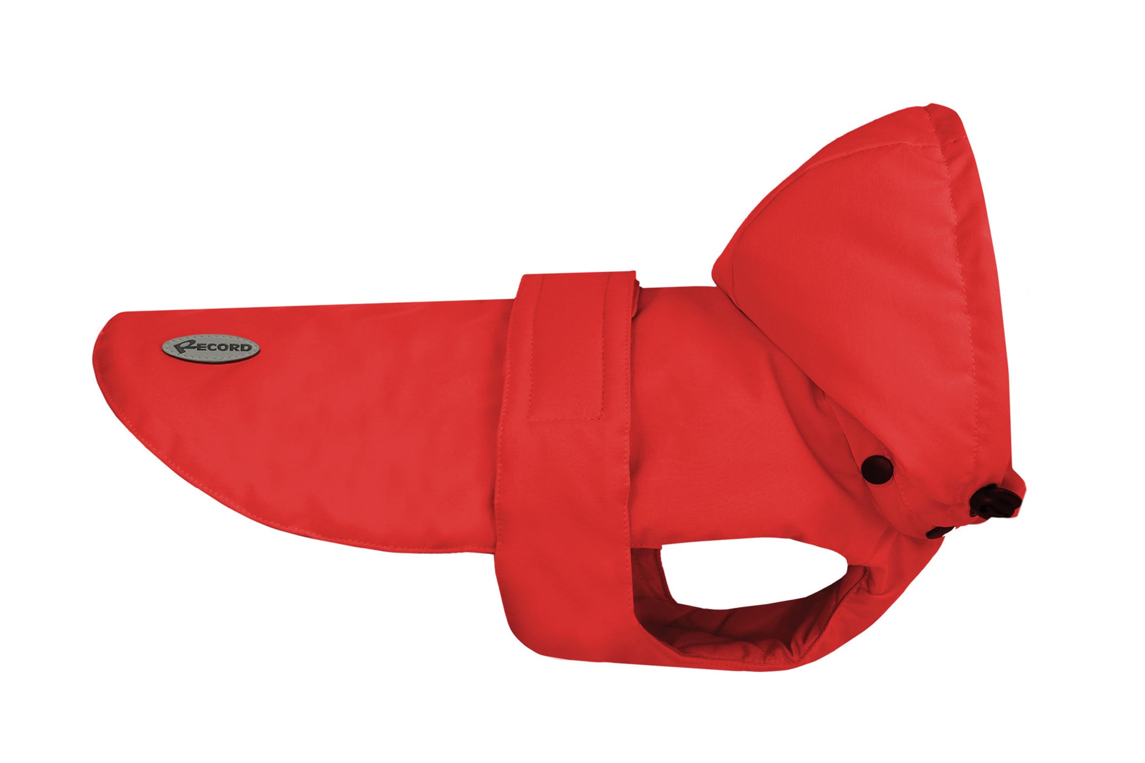 Record - Brumy Hunde-Regenmantel mit Abnehmbarer Kapuze. Warmer und strapazierfähiger Regenmantel, perfekt zum Schutz Ihres Hundes vor Regen und Kälte | Rot, L - Rückenlänge 45 cm