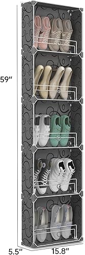 Miniatura 2 de MAGINELS Organizador de zapatos de 5 niveles con tapa, gabinete de almacenamiento delgado para zapatos, detrás de la puerta, estante estrecho