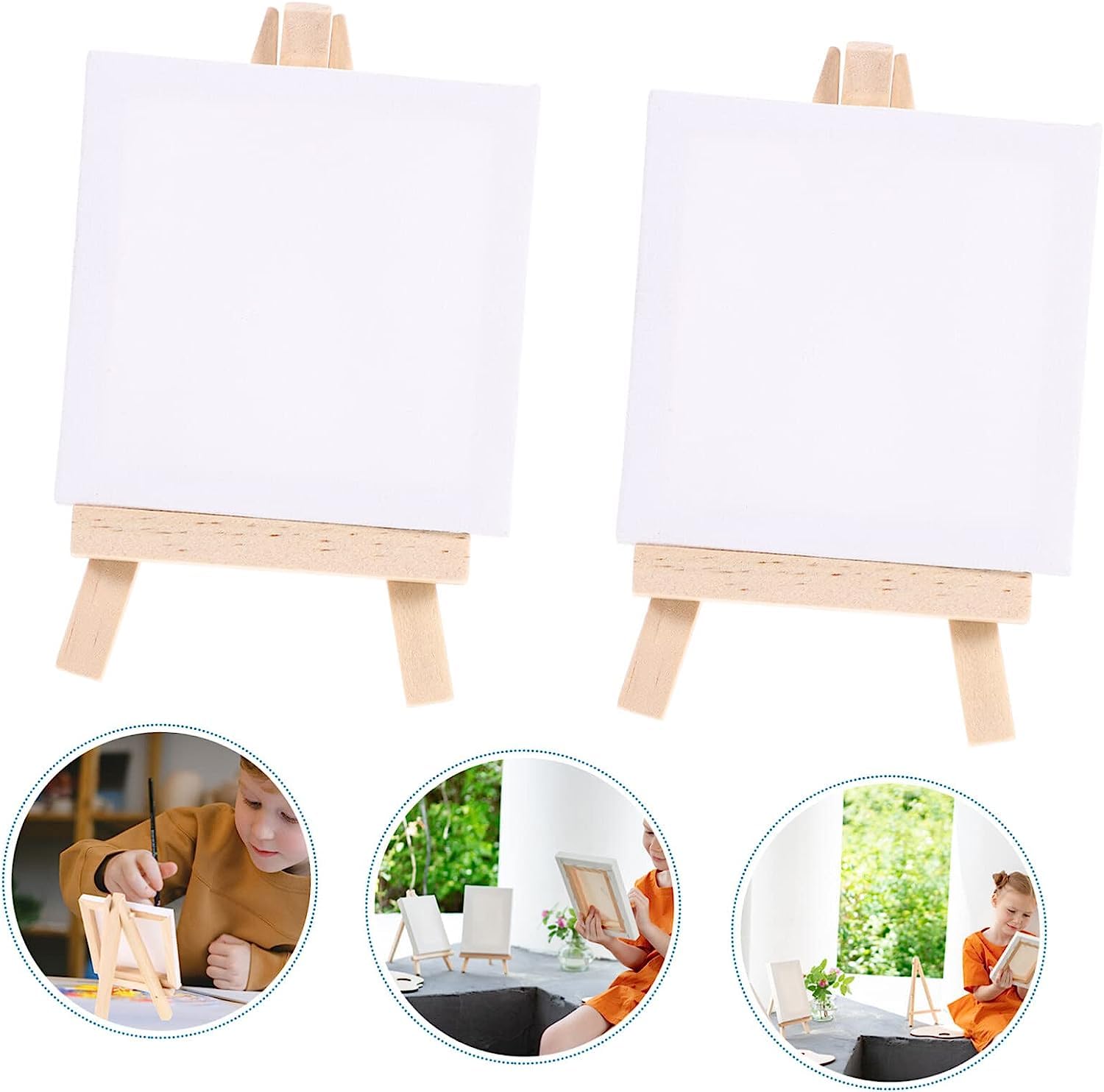 MAHIONG 10 sets 15 x 8 cm mini ezel met canvas, 10 x 10 cm kleine kunst canvas met houten tafelblad ezel, kleine desktop ezelhouder standaard voor kunstenaars, tentoonstelling, schetsen, fotolijsten MAHIONG 10 sets 15 x 8 cm mini ezel met canvas, 10 x 10 cm kleine kunst canvas met houten tafelblad ezel, kleine desktop ezelhouder standaard voor kunstenaars, tentoonstelling, schetsen, fotolijsten