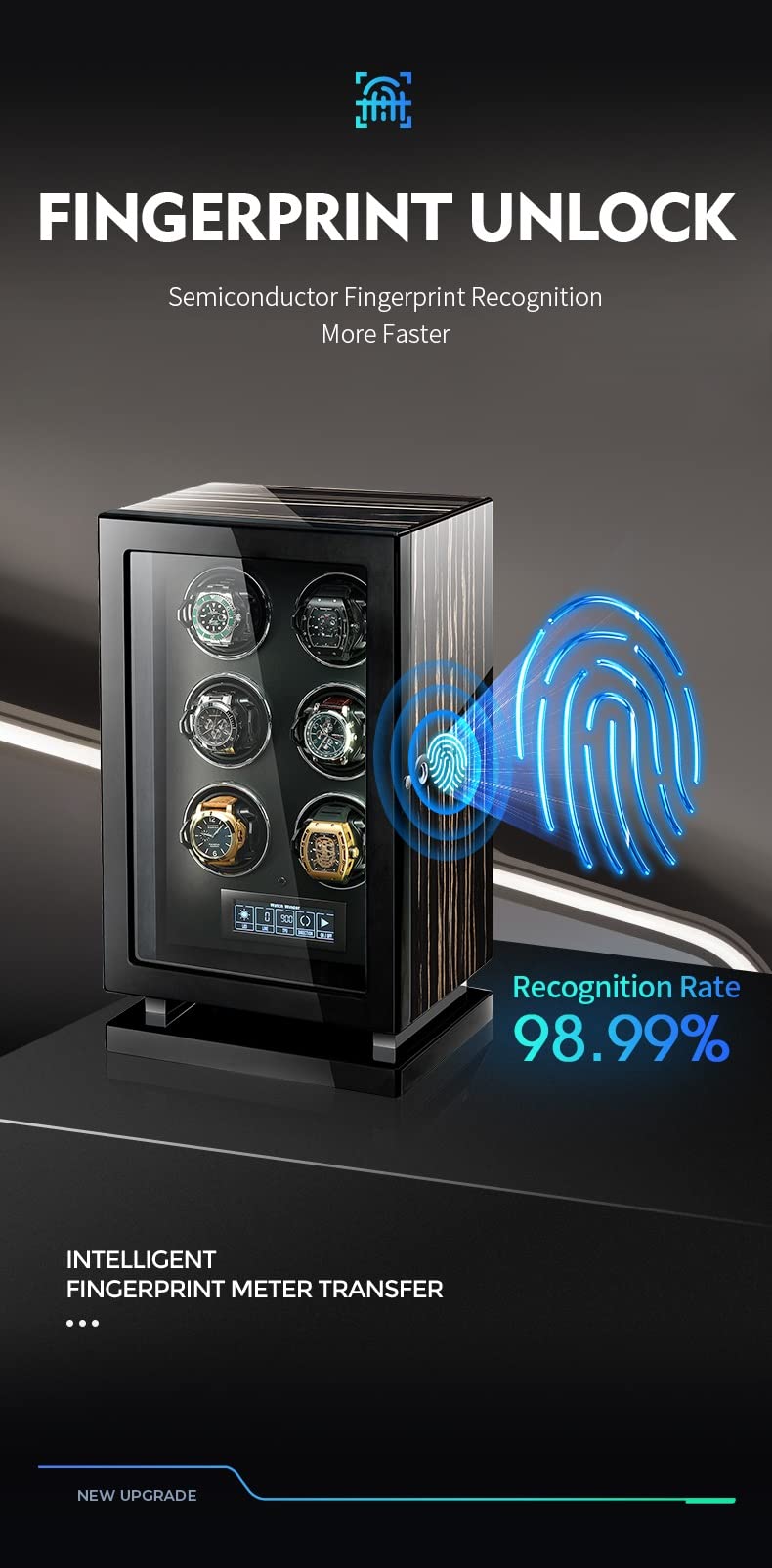 Caricatori Automatici per Orologi da Polso con Display LCD e Telecomando, Custodia per Orologi con Illuminazione a LED e Motore Mabuchi Silenzioso, impostazioni di rotazi，2+0