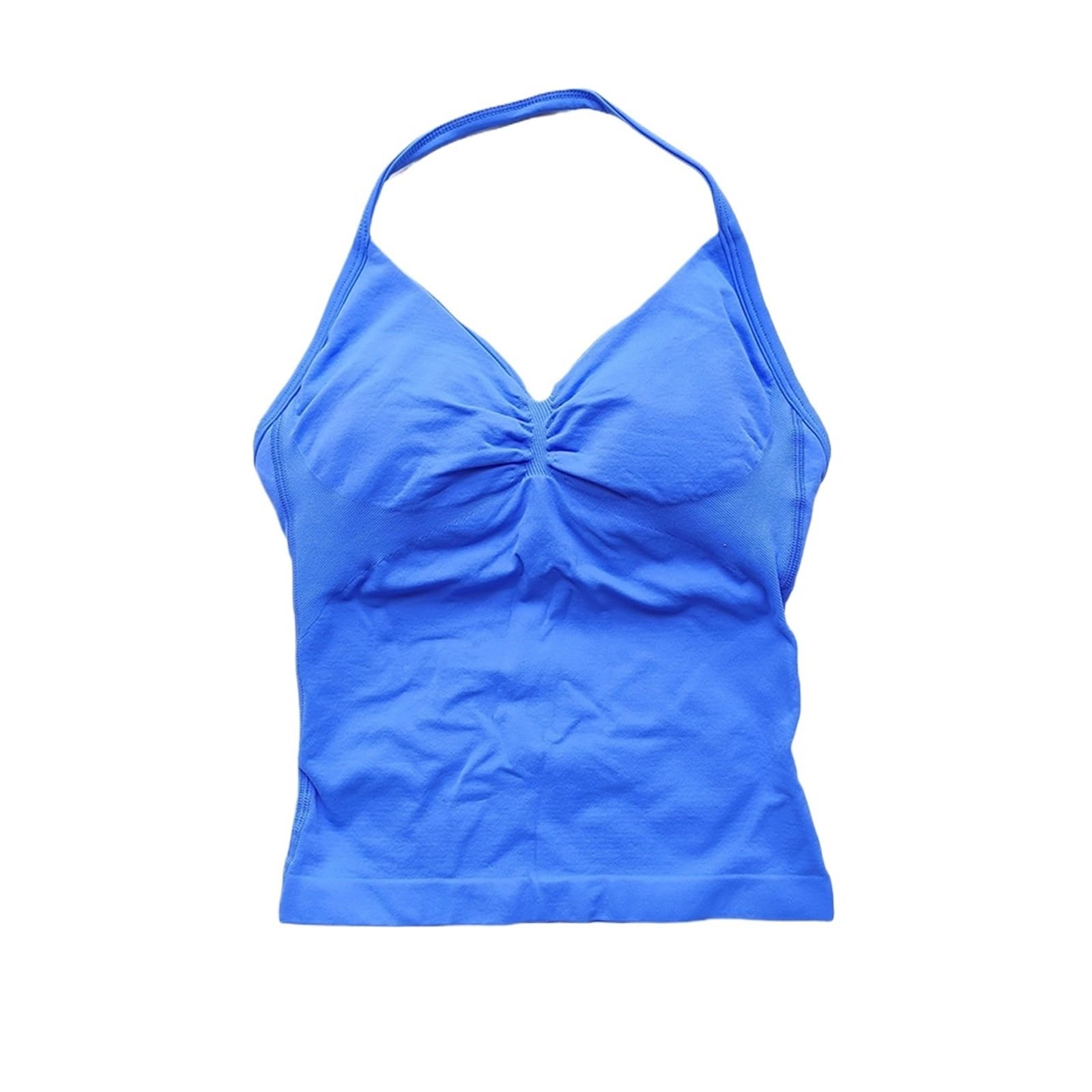 Maglietta da yoga Top da palestra con spalline, senza schienale, abbigliamento donna, reggiseno arricciato incorporato coppe rimovibili, canottiere yoga per donne