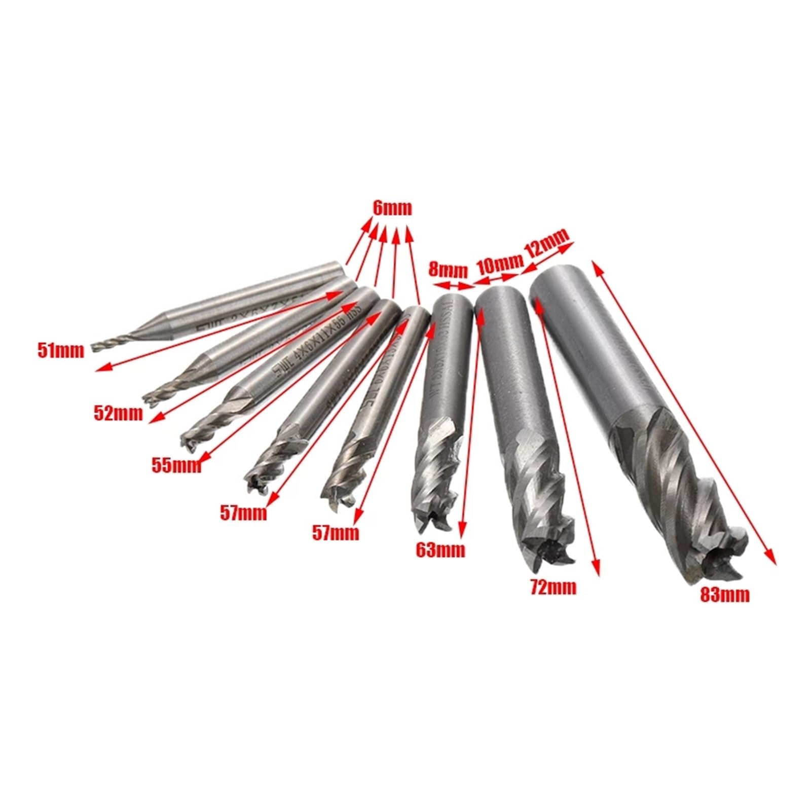 8PCS HSS Carbide Codolo cilindrico Fresa Kit Set 4 Flauto Fresa CNC Cutter Drill Bit Tool 2/3/4/5/6/8/10/12mm