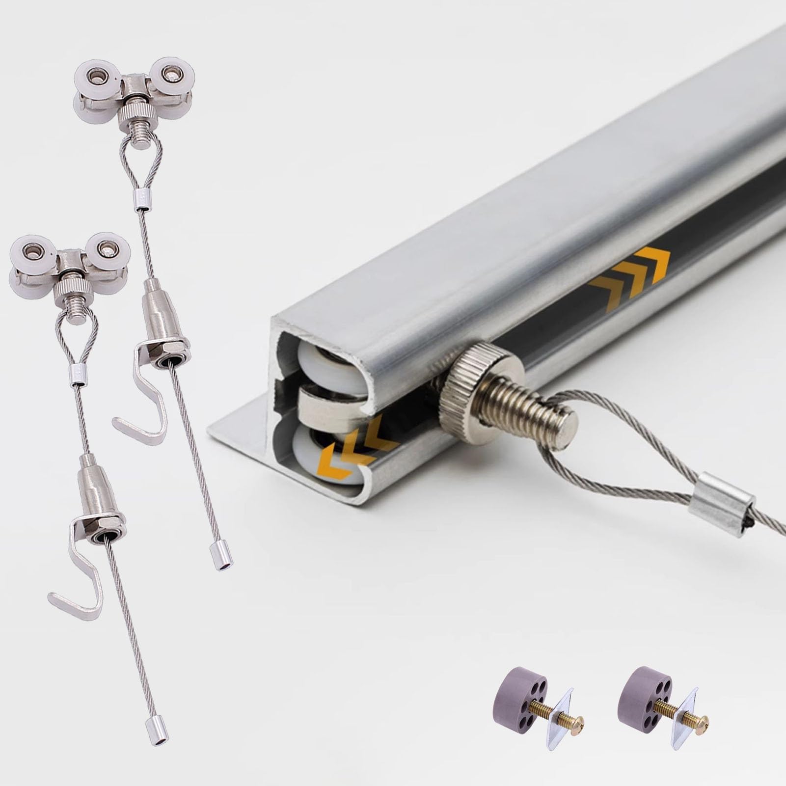 Bilderschienen-Aufhängesystem – Verstellbares Bilderaufhängeset mit geräuscharmen Rollen, 3–10 Fuß langen Stahlseilen, Wanddekor-Fotoständer, inklusive 4,9 Zoll/1,5 m langem Kabel und 46 Zol