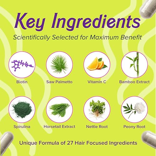 Miniatura 6 de Luvly Potenciador del crecimiento del cabello+ Vitaminas naturales para mujeres con cabello adelgazante  Suplementos de biotina y vitaminas con