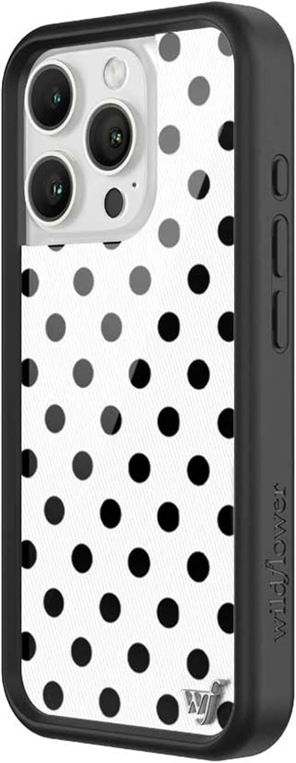Wildflower Cases - Compatible with iPhone 16 Pro | Protective Black Bumper, 6.5ft Drop Test Certified, Women Owned Small Business | Spots Aesthetic Trendy Cute | Polka Dot - White & Black - Image 2