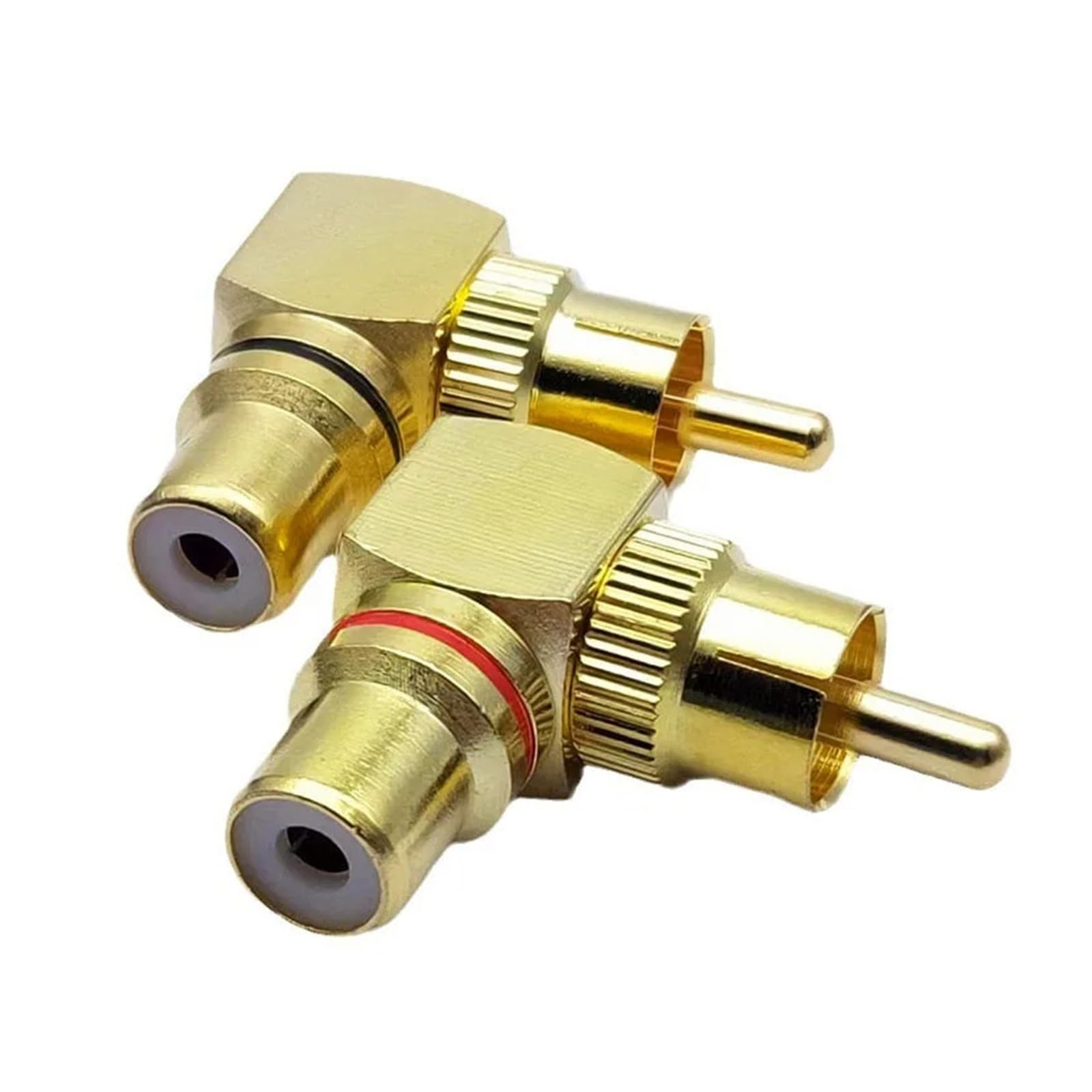 Yvxotrxnk 1/5/10 paia di adattatori RCA maschio a femmina a 90 gradi, connettori ad angolo retto in ottone placcato oro per audio video, 2 pezzi per set (rosso, 10 pezzi)