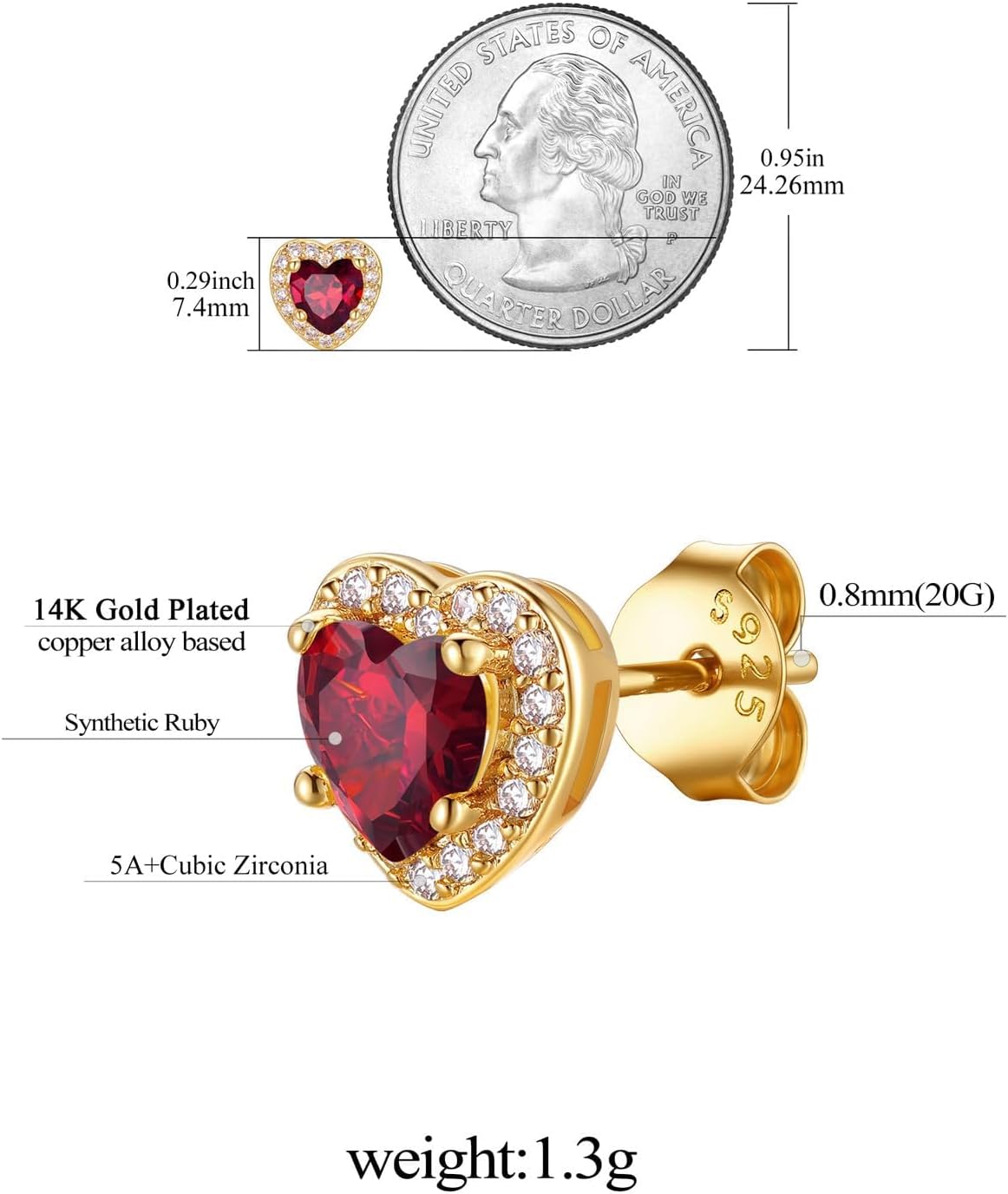 FindChic Birthstone Earrings for Women, Round/Heart/Square/Teardrop Earrings with 925 Sterling Silver Posts & Push Backs, Hypoallergenic Studs with Cubic Zirconia, 12 Months Jewelry with Gift Box - Image 6