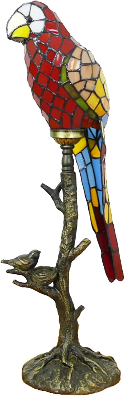 Parrot Tiffany Style Stained Glass Table Lamp, Classic Decor Desk Lamp Night Light for Bedside Bedroom Living Room Kids Room,A