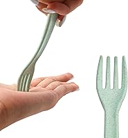 Vista 3 de Juego de utensilios de tenedores y cucharas para niños pequeños, cubiertos para bebés, tenedores y cucharas, 6 piezas, material de paja de trigo