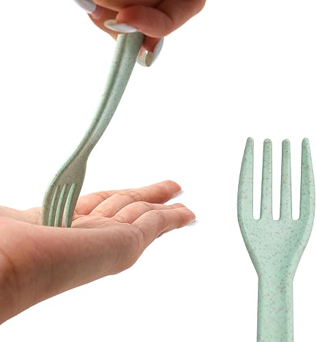 Miniatura 3 de Juego de utensilios de tenedores y cucharas para niños pequeños, cubiertos para bebés, tenedores y cucharas, 6 piezas, material de paja de trigo