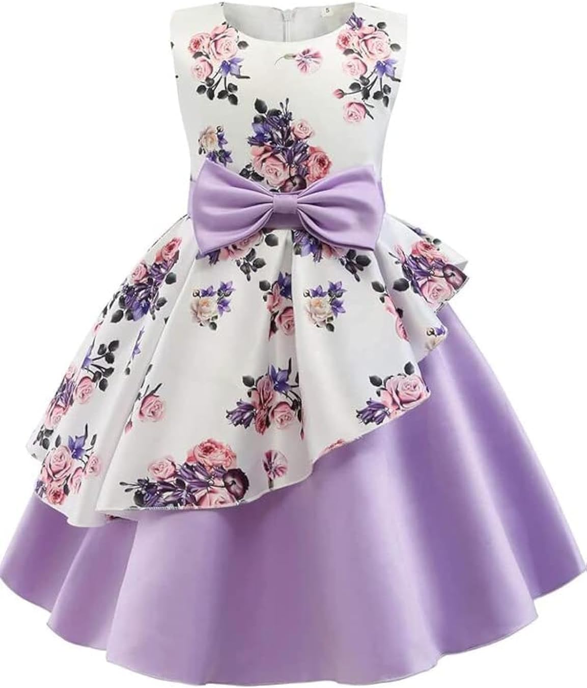 Girl's Satin Floral Printed Frock Knee Length Short Frocks Dress.