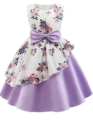 Buy & Try by Dharmikaay Girl's Satin Floral Printed Frock Dress for Girls Short Frock Baby Princess Western Dresses| Sty
