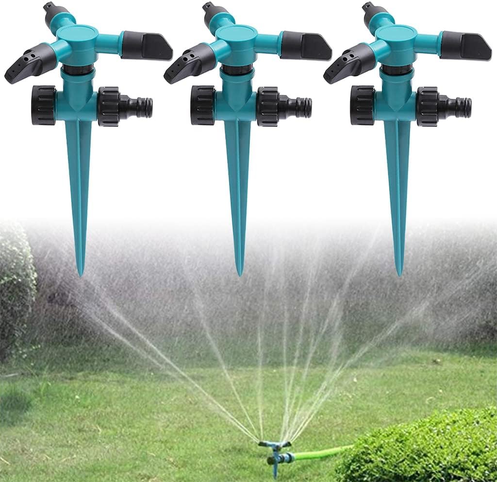 Garden Sprinkler, 360 Degree Rotating Irrigation Sprinkler, Three-Outlet Lawn Sprinkler Adjustable Jetting Angle, Gardening Watering Systems (PACK OF 3)