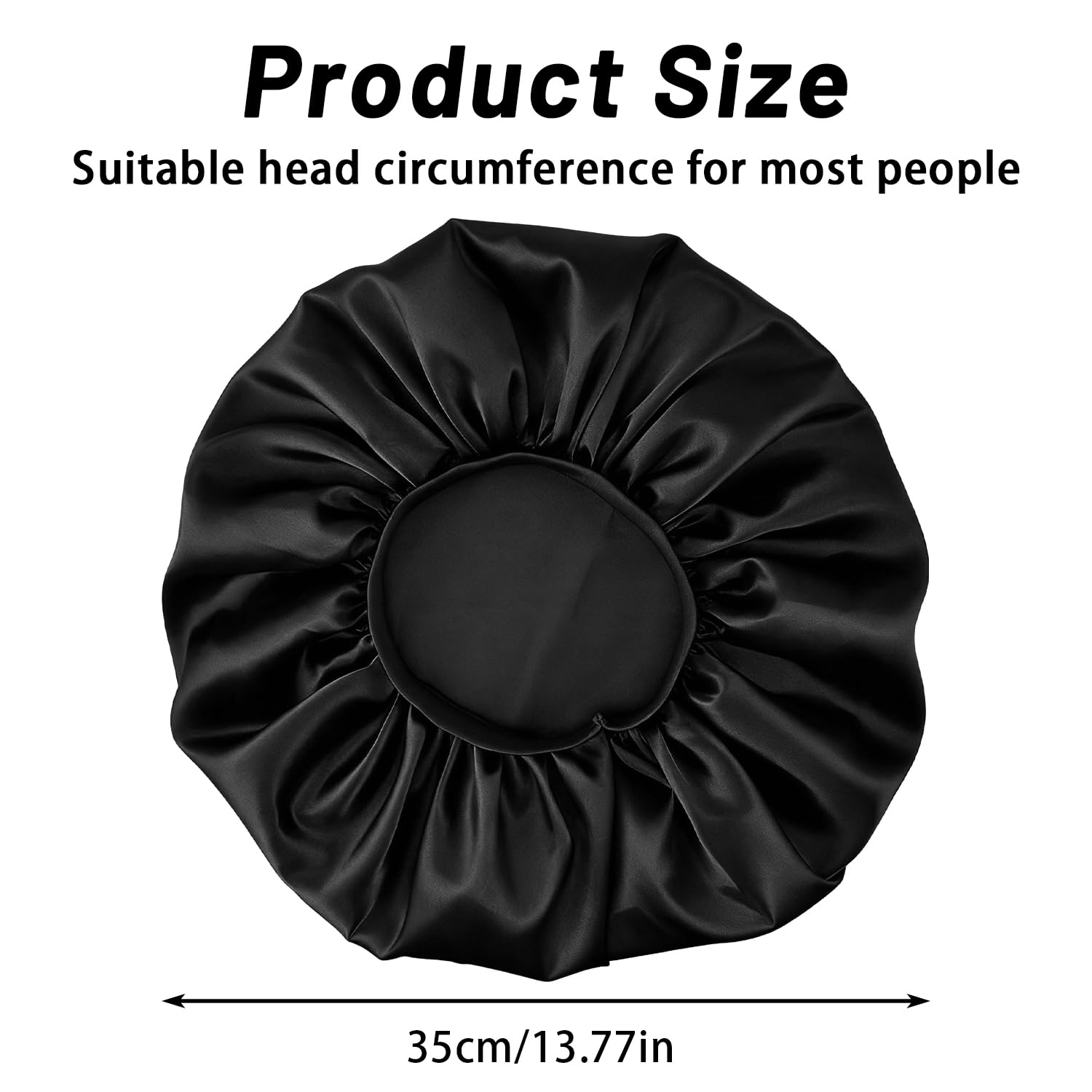 Gorro de Satén para Dormir | Gorro con Banda Elástica Ancha | Gorro para Cabello Rizado Trenzas Afro y Rastas (Negro)