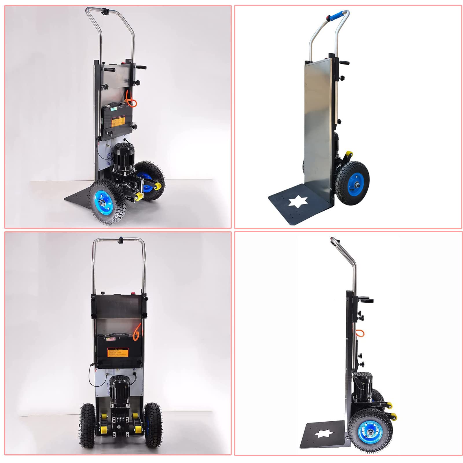Montascale Elettrico da 1200 W, Carrello per Sacchi per Oggetti Pesanti, Motore brushless, Batteria Rimovibile (48 V/36 Ah), capacità di carico (400 kg), Pulsante (Apertura/Arresto istantaneo)