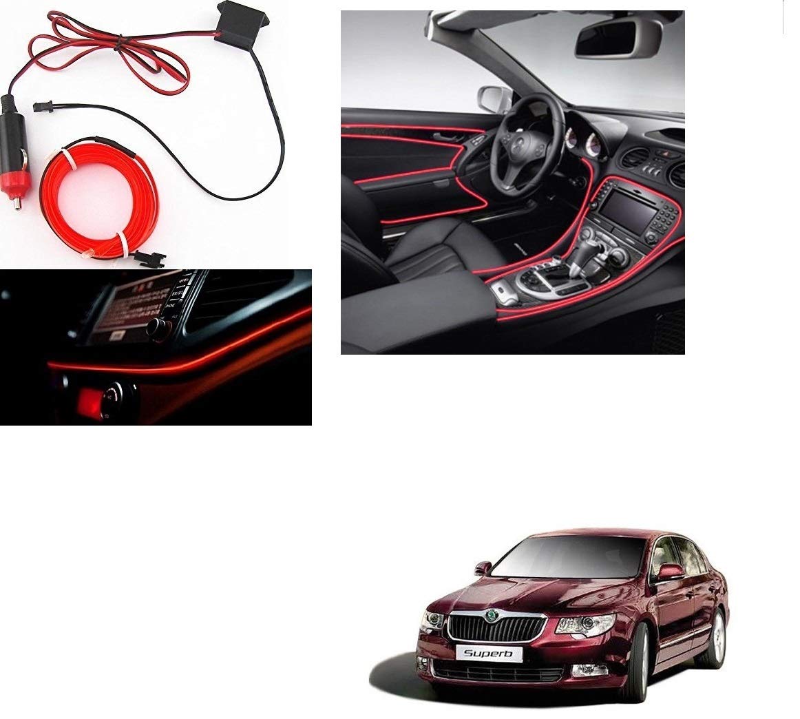 Kozdiko Red Color 12V 5Mtrs Roll Cold Light Car Socket Strip Neon Lamp Mood Creator Decor InteriorLighting for Skoda Superb