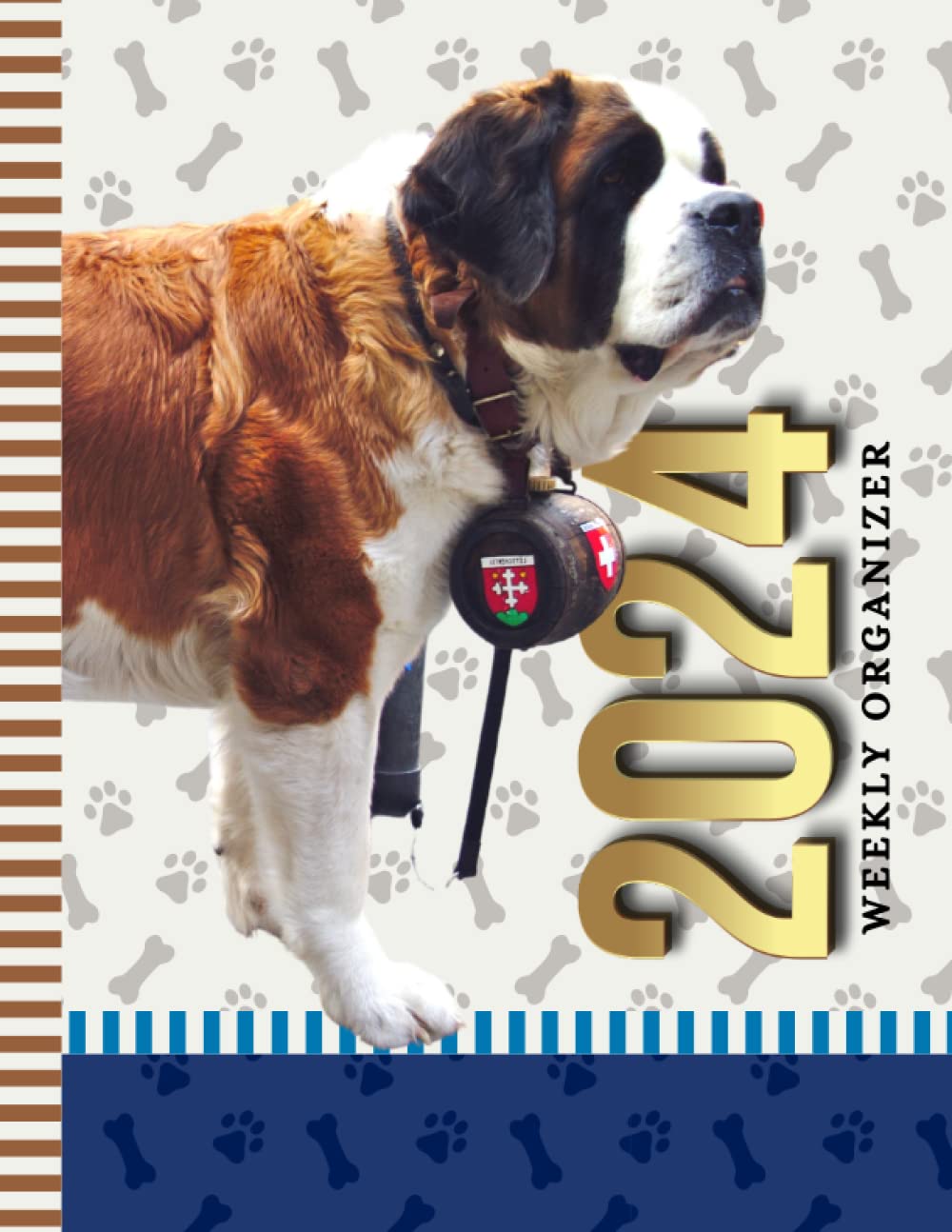2024 Weekly Organizer: Dated 8.5x11 / 52-Week / To Do List - Notes Section - Habit Tracker / Jan to Dec / Life - Time Organization Gift / Saint St Bernard Dog Art on Paw Print Pattern Cover