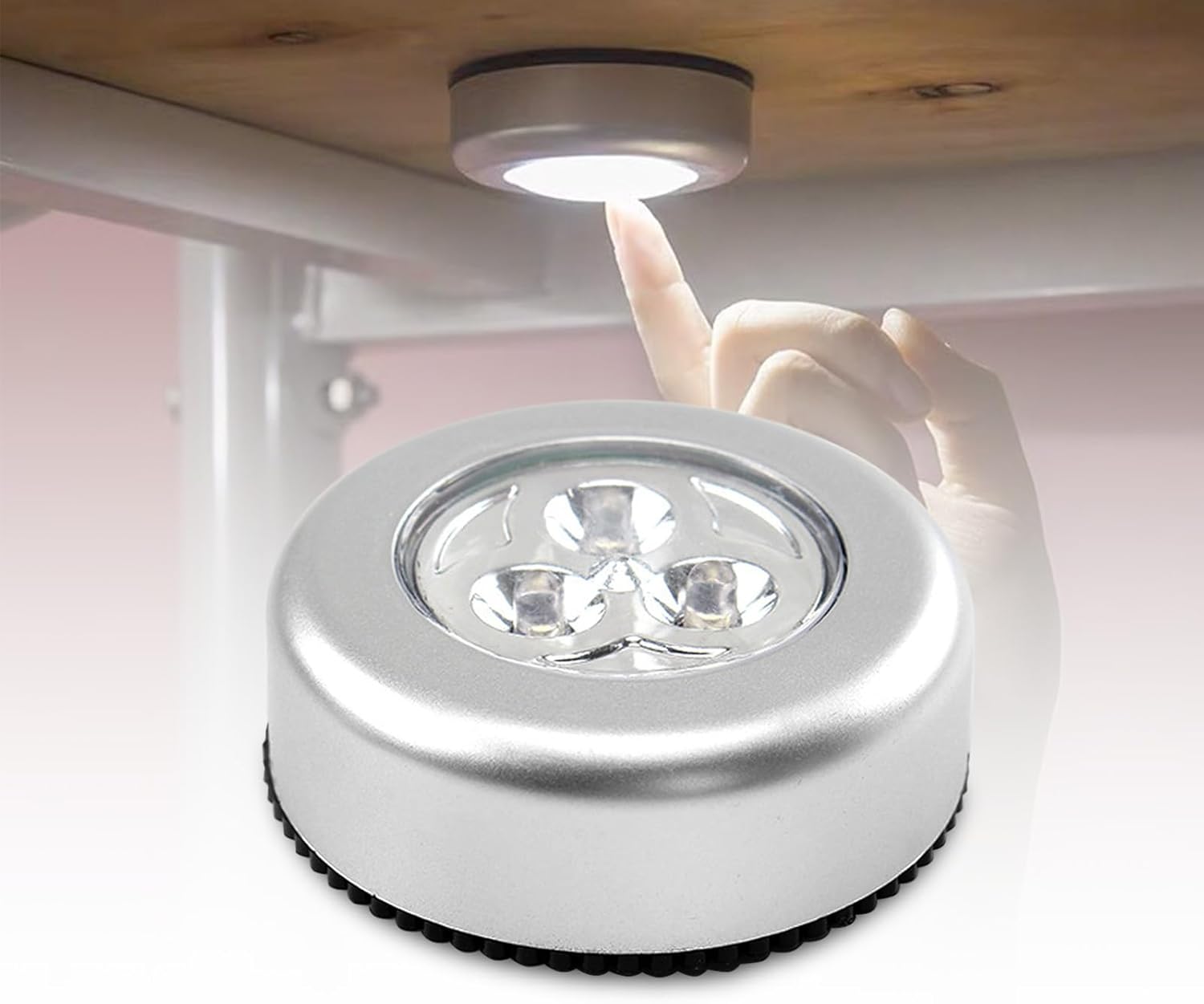 1 PCS 3 Beads Tap Push Light, Under Cabinet Lights Touch Button Puck Stick On for Closet Counter Kitchen Cabinet RV(Blister Packs)