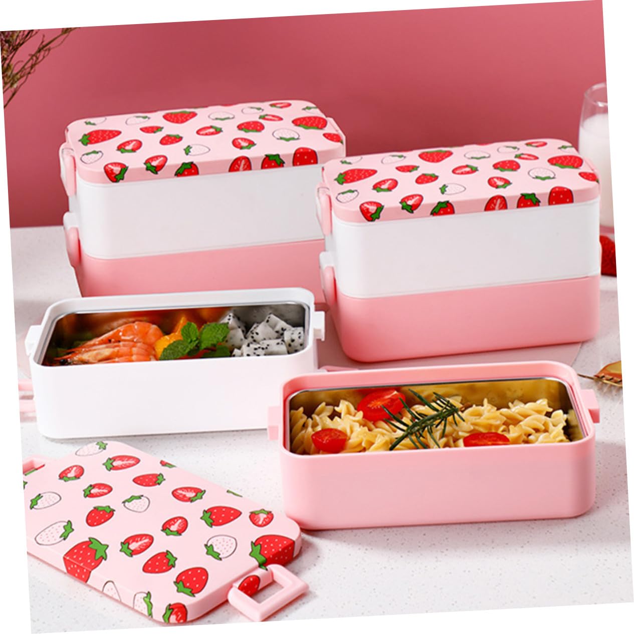 Scatola per Merenda Scuola 2 Livelli in Pp, Lunch Container Microonde | Festa Scuola Decor, Portamerenda Adulto, Contenitori per Pranzo, Sacco per Pranzo