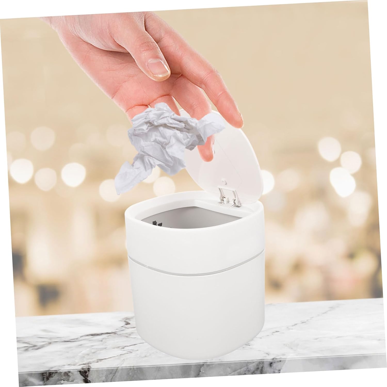 MAGICLULU Compact Desktop Trash Can Lid Garbage Bin for Bathroom Laundry Room Office